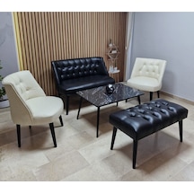 Azra Mobilya Deri Çay Seti Koltuk Takımı Oturma Grubu Cafe Mobilya Ofis-büro Mobilya Balkon Mobilya Siyah-krem
