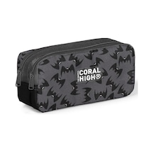 Coral High Kids Gri Siyah Yarasa Desenli İki Bölmeli Kalem Çantası 31044 Çok Renkli