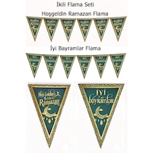 2li Ramazan Flama Seti: Hoşgeldin + İyi Bayramlar Bayrak Süs Şeker Bayramı Banner Dini İslami Süs