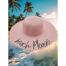 Tezzgelsin Kadın Beach Please Nakış İşlemeli Hasır Şapka Pembe