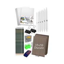 Artlantis Karakalem Eskiz Çizim Seti Durolit Seti 35x50 Cm 1 Paket Pastel Dağıtıcı Kalem Resim Kağıdı Dereceli K