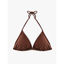Koton Parlak Bikini Üstü Üçgen Boyundan Bağlamalı Kahverengi 4sak10185mm