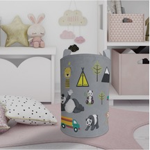 Mekta Home Bebek Ve Çocuk Odası Arabalı Yollu Panda Desenli Oyuncak Sepeti Renkli Çok Renkli