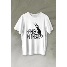 Han In There Tırmalayan Kedi Asla Pes Etme Baskılı Tişört Unisex T-shirt 001