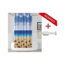Ayrex Tropik Home Mavi Kahve Banyo Perdesi Askı  180x200cm Tek Kanat Duş Perdesi, Deniz Kum Banyo Duş Perdesi Genel