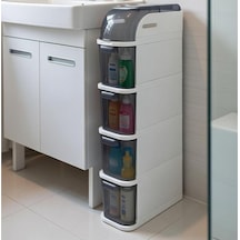 Pro Slim Tekerlekli Dolap, 4 Çekmeceli Banyo Mutfak Organizer, 95x20x38.5 Cm Kahverengi Ve Beyaz