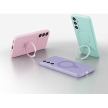 Samsung Uyumlu Galaxy S24 Ultra Kılıf Soft Tasarım Magsafe Halka Stand İçi Kadife Kapak