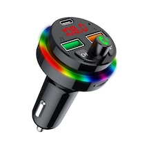 Pdf16 Araba Bluetooth 5.0 Fm Verici Renkli Ortam Işığı Tip C Çift Usb Hızlı Şarj Cihazı