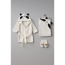 Bebitof %100 Pamuk Rakun Desenli Kutulu Bebek Bornoz Seti Bbtf.ekr.30048 Ekru