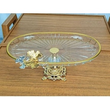 Alfafe Home Lüx Hediyelik Metal Ayaklı Gold Oval Kelebekli Sunumluk Kurabiyelik - Yeni Serisi Beyaz