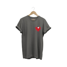 Love Yourself Kalp Tipografi Baskılı %100 Pamuk Unisex Regular Fit T-shirt Gri