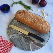 Kanallı Cam Kesme Tablası | Gri Gold Mermer | Çap32cm