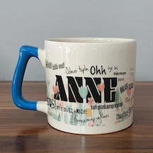 Anne Sözleri Tam Tur Baskılı Baskılı Mavi Kulplu D Kupa