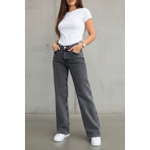 Woddi Nova Kadın Yüksek Bel Füme Salaş Jeans Wide Leg Geniş Paça Palazzo Kot Pantolon