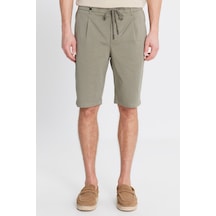 Erkek Hakı Pamuklu Slim Fit Dar Kesim Beli Bağlamalı Yan Cepli Esnek Şort Hakı