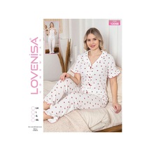 Lovenisa 12098 Kadın Bürümcük Düğmeli Pijama Takımı Beyaz