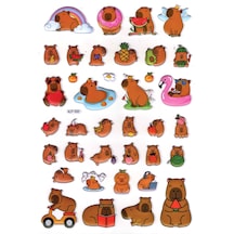 Sticker Kabartmalı A4 Boyutunda Stiker Defter, Planlayıcı Etiket- Lim565 - Capybara Meyveler Çok Renkli