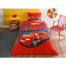 Disney Cars Race Track Standart Pamuk Nevresim Takımı, Kırmızı, Tek Kişilik Çok renkli