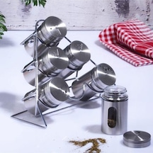 Cam-432 Metal 6 Lı Baharatlık Seti Piramit Gri