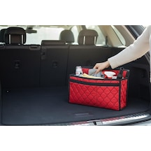 Eryatex Oto Bagaj Organizeri, Kırmızı, Deri Kumaş, Katlanabilir, Dikdörtgen, 50x25x15 Cm, Araç İçi Düzenleyici Çanta