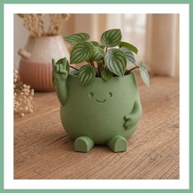 Bşkvirgo 3d Baskı Smiley Face Planter - Gülümseyen Karakterli Saksı-yeşil Bsk2026 Standart