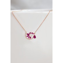 925 Ayar Gümüş Rose Kaplama Damla Pembe Taşlı Spiral Snail Tasarım Kolye UVPTS100498-2