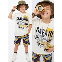Erkek Çocuk Takım Safari Baskılı %100 Pamuk T-Shirt Şort Yazlık Takım