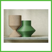Vaveni 3d Baskı Modern Dekoratif İkili Vazo Seti - Minimalist Çizgili Çiçek Vazosu-bej-yeşil Arz