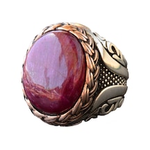 Gerçek Doğal Cabochon Yakut Taşı, Yakut Yüzük, Sterlin Gümüş Erkek Yüzüğü, Pembe Gümüş
