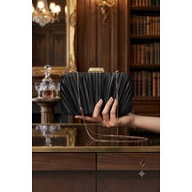 Zeyymoda Siyah Pilse Desenli Abiye Çanta Pile Desen Abiye Çanta Ve Clutch Portföy El Gece Düğün Nişan Abiye Çantası