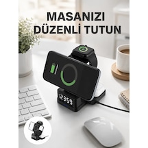 Dijital Saatli Kablosuz Şarj İstasyonu 3 Ü 1 Arada Uyumlu Hızlı Şarj Ve Led Ekran Yeni Nesil .
