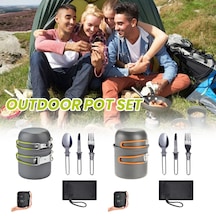 Cbtx Outdoor 1 Takım Kamp Pot Katlanabilir Saplı Yapışmaz Isıya Dayanıklı Pişirme Piknik Çatal Kaşık Tencere Eşyaları Kiti Turuncu