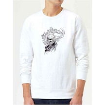 Ghost Rider Baskılı Beyaz Erkek Örme Sweatshirt (530947978)