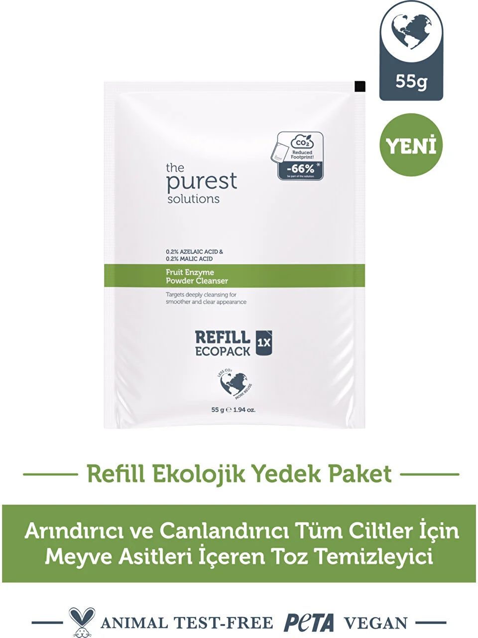 Refill Ekolojik Yedek Paket- Azelaik Asit Ve Malik Asit Enzim Toz Temizleyici 55 Gr
