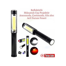 Manyetik El Feneri Mıknatıslı El Feneri Cep Projektör Mini Fener Siyah