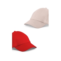 Unisex Kırmızı Ve Taş Rengi 2'li Beyzbol Şapka Seti - Unisex