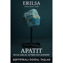 Sertifikalı Doğal Ham Apatit Taşı Standlı Obje İlham Verir Ve Zihinsel Netlik Sağlar