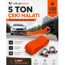 5 Ton Çekme Halatı 3 Metre 5 Cm 2 Adet Omega Kilitli Çelik Mapa Ce Belgeli %100 Polyester Araç Kurtarma Halatı Kırmızı