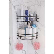 Suntel Tek Katlı Sticker Yapışkan Lamlı Banyo Köşeliği 2lı Set + 3 Adet Kanca Siyah