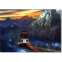Cakasepetim Dağlar Kar Yağışı Ve Tren Ahşap Mdf Tablo