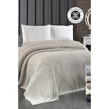 Akrilik Örgü Battaniye Çift Kişilik 220 X 240 Cm Yatak Örtüsü Pike Poly Bej