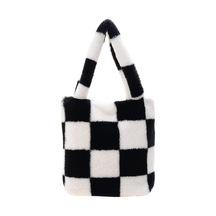 Peluş Kabarık Taşıma Çantası Büyük Kapasiteli El Çantaları Ve Siyah