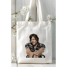 Art Hediye Norman Reedus Baskılı Bez Çanta Kişiye Özel Model 3 Çok Renkli