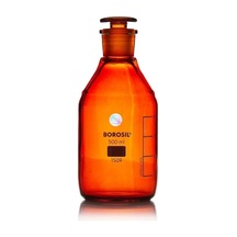 Borosil Amber Cam Tıpalı Şişe 500ml 100% Borosilikat Şilifli Miyar Şişesi