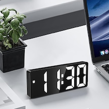 HyMark LED Ekran USB Güç Dijital Aynalı Masa Saati Sıcaklık Alarm Takvim/ADPT