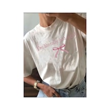 Medinenur Just Girl Yazı Detaylı Basic T-shırt Beyaz
