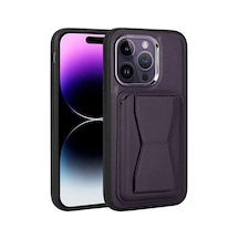 Zore İphone 14 Pro Uyumlu Kartlıklı Standlı Pu Deri Ogaa Memo Kılıf-koyu Mor