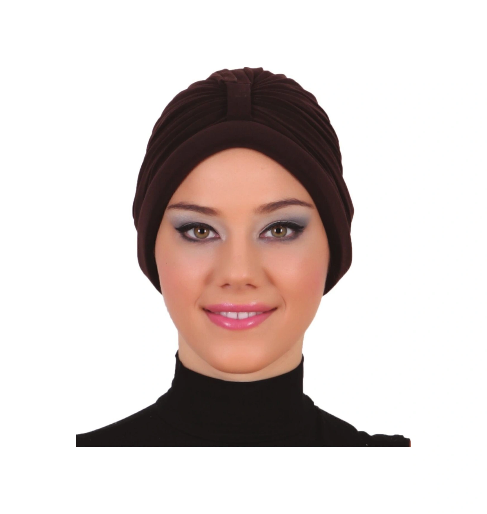 Bantlı Ön Ve Ensesi Bantlı Nervürlü Kahve Hazır Türban Tesettür Bone Kahve