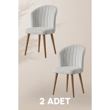 Rubi Sandalye - Mense Krem - Ahşap Ceviz Ayak 2 Adet - Salon Sandalyesi / Mutfak Sandalyesi Krem