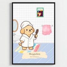 Besay Taraklı Köpek Eğlenceli Banyo Ve Tuvalet Duvar Dekorasyonu Bornozlu Ve Havlulu Komik Hayvan Poster Tablo A3 Tekli Ç